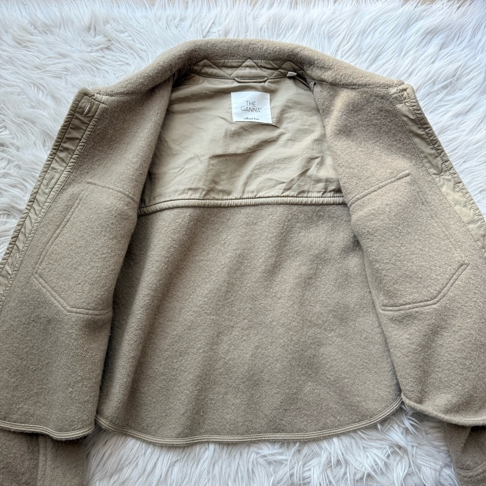 Aritzia Wilfred Free The Ganna Cropped Shirt Jacket Shacket Taupe Beige Wool L - Picture 10 of 12